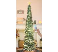 HMASYO Árbol de Navidad de oropel desplegable de 6 pies con 100 luces LED de temporizador y control remoto, árbol artificial plegable con adornos de copo de nieve, decoración de Navidad para el hogar