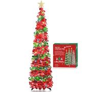 HMASYO Árbol de Navidad desplegable de 1,5 m con temporizador, 50 luces, árbol de Navidad artificial plegable para interior, casa, apartamento, porche, fiesta, fácil de montar