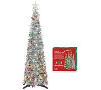 HMASYO Árbol de oropel de Navidad desplegable de 150 cm con Luces - Lentejuelas Coloridas Plegables Artificiales de árboles de lápiz navideño para decoración para el hogar, apartamento, Fiesta