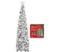 HMASYO Árbol de oropel de Navidad desplegable de 150 cm con Luces - Lentejuelas Coloridas Plegables Artificiales de árboles de lápiz navideño para decoración para el hogar, apartamento, Fiesta