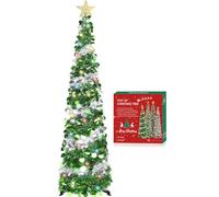 HMASYO Árbol de oropel de Navidad desplegable de 150 cm con Luces - Lentejuelas Coloridas Plegables Artificiales de árboles de lápiz navideño para decoración para el hogar, apartamento, Fiesta