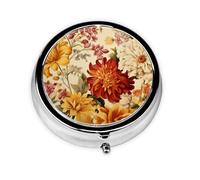 HMBGFW Bonita caja de almacenamiento de pastillas de flores, compacta con 3 espacios, pastillero circular portátil de metal, perfecta para viajes, cartera o uso de bolsillo