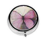 HMBGFW Bonita caja de almacenamiento de pastillas de mariposa, compacta con 3 espacios, pastillero circular portátil de metal, perfecta para viajes, cartera o uso de bolsillo