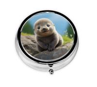 HMBGFW Bonita caja de almacenamiento de pastillas de nutria - compacta con 3 espacios - Pastillero circular portátil de metal - perfecto para viajes, cartera o uso de bolsillo