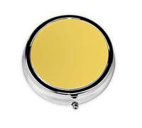 HMBGFW Caja de almacenamiento de pastillas amarillenta, compacta con 3 espacios, pastillero circular portátil de metal, perfecta para viajes, cartera o uso de bolsillo