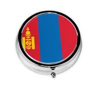 HMBGFW Caja de almacenamiento de pastillas con bandera de Mongolia, compacta con 3 espacios, pastillero circular portátil de metal, perfecta para viajes, cartera o uso de bolsillo