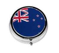 HMBGFW Caja de almacenamiento de pastillas con la bandera de Nueva Zelanda, compacta con 3 espacios, pastillero circular portátil de metal, perfecto para viajes, cartera o uso de bolsillo