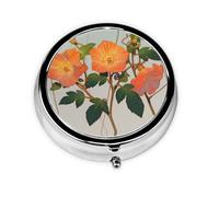 HMBGFW Caja de almacenamiento de pastillas de flores detallada, compacta con 3 espacios, pastillero circular portátil de metal, perfecta para viajes, cartera o uso de bolsillo