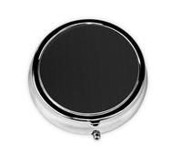 HMBGFW Caja de almacenamiento de pastillas de fondo negro con rayas, compacta con 3 espacios, pastillero circular portátil de metal, perfecto para viajes, cartera o bolsillo