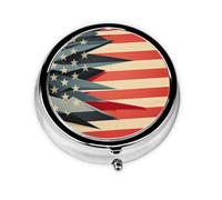 HMBGFW Caja de almacenamiento de pastillas de la bandera de Estados Unidos, compacta con 3 espacios, pastillero circular portátil de metal, perfecto para viajes, cartera o uso de bolsillo