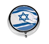 HMBGFW Caja de almacenamiento de pastillas de la bandera israelí, compacta con 3 espacios, pastillero circular portátil de metal, perfecta para viajes, cartera o uso de bolsillo