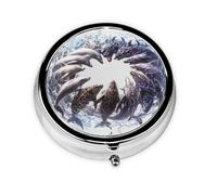 HMBGFW Caja de almacenamiento de pastillas de lobo delfín, compacta con 3 espacios, pastillero circular portátil de metal, perfecto para viajes, cartera o uso de bolsillo