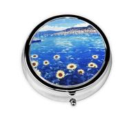 HMBGFW Caja de almacenamiento de pastillas de mar de verano, compacta con 3 espacios, pastillero circular portátil de metal, perfecto para viajes, cartera o uso de bolsillo