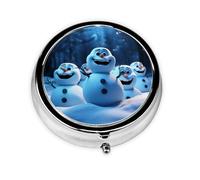 HMBGFW Caja de almacenamiento de pastillas de muñeco de nieve Happy Christmas - compacta con 3 espacios - Pastillero circular portátil de metal - perfecto para viajes, cartera o uso de bolsillo