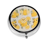 HMBGFW Caja de almacenamiento de pastillas de oso y limón, compacta con 3 espacios, pastillero circular portátil de metal, perfecto para viajes, cartera o uso de bolsillo