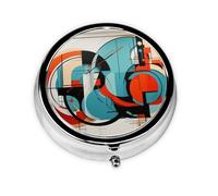 HMBGFW Caja de almacenamiento de pastillas de pintura tridimensional abstracta, compacta con 3 espacios, pastillero circular portátil de metal, perfecto para viajes, cartera o uso de bolsillo