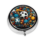 HMBGFW Caja de almacenamiento de pastillas de The Happy World of Soccer - Compacto con 3 espacios - Pastillero de metal circular portátil - perfecto para viajes, cartera o uso de bolsillo