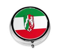 HMBGFW Caja de almacenamiento de pastillas de Westfalia con la bandera de Renania del Norte, compacta con 3 espacios, pastillero circular portátil de metal, perfecto para viajes, cartera o uso de