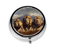 HMBGFW Caja de almacenamiento de pastillas Running Lion - Compacto 3 espacios - Pastillero circular portátil de metal - perfecto para viajes, cartera o uso de bolsillo