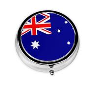 HMBGFW Caja de almacenamiento de píldoras con bandera australiana, compacta con 3 espacios, pastillero circular portátil de metal, perfecta para viajes, cartera o uso de bolsillo