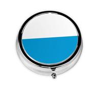 HMBGFW Caja de almacenamiento de píldoras con bandera bávara, compacta con 3 espacios, pastillero circular portátil de metal, perfecta para viajes, cartera o uso de bolsillo