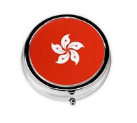 HMBGFW Caja de almacenamiento de píldoras con bandera de Hong Kong, compacta con 3 espacios, pastillero de metal circular portátil, perfecto para viajes, cartera o uso de bolsillo