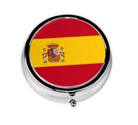 HMBGFW Caja de almacenamiento de píldoras con bandera española, compacta con 3 espacios, pastillero circular portátil de metal, perfecto para viajes, cartera o uso de bolsillo