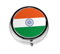 HMBGFW Caja de almacenamiento de píldoras con bandera india - Compacto con 3 espacios - Pastillero circular portátil de metal - perfecto para viajes, cartera o uso de bolsillo