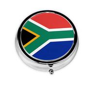 HMBGFW Caja de almacenamiento de píldoras con la bandera de Sudáfrica, compacta con 3 espacios, pastillero de metal circular portátil, perfecto para viajes, cartera o uso de bolsillo