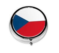 HMBGFW Caja de almacenamiento de píldoras de la bandera checa, compacta con 3 espacios, pastillero circular portátil de metal, perfecto para viajes, cartera o uso de bolsillo