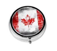 HMBGFW Caja de almacenamiento de píldoras retro con bandera de Canadá, compacta con 3 espacios, pastillero circular portátil de metal, perfecta para viajes, cartera o uso de bolsillo
