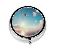 HMBGFW Caja de almacenamiento de píldoras Sea and Blue Birds - compacta con 3 espacios - Pastillero circular portátil de metal - perfecto para viajes, cartera o uso de bolsillo