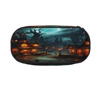 HMBGFW Estuche para lápices de Halloween Castle, color rosa y negro, diseño de impresión completa, tela Oxford 300D