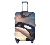 Hmbgfw Funda protectora de equipaje de viaje con ballenas y aves de presa saltando para maletas de 18 a 32 pulgadas, accesorios de viaje, Negro -, S