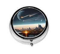 HMBGFW Journey to Earth Fantasy - Caja de almacenamiento de pastillas compacta con 3 espacios, pastillero circular portátil de metal, perfecto para viajes, cartera o uso de bolsillo