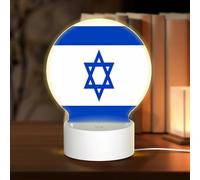 HMBGFW Luz nocturna redonda de acrílico con bandera israelí, luces nocturnas con 3 modos de luz, puerto USB, perfecta para dormitorios y baños