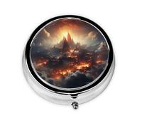 HMBGFW Magnificent Volcanoes - Caja de almacenamiento de pastillas compacta con 3 espacios, pastillero circular portátil de metal, perfecta para viajes, cartera o uso de bolsillo