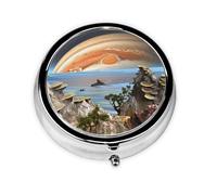 HMBGFW Pastillero con vista al planeta - Compacto con 3 espacios - Pastillero de metal circular portátil - perfecto para viajes, cartera o uso de bolsillo