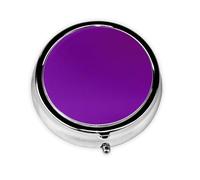 HMBGFW Pastillero de color morado oscuro, compacto con 3 espacios, pastillero circular portátil de metal, perfecto para viajes, cartera o bolsillo
