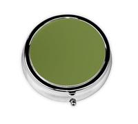 HMBGFW Pastillero de color verde oscuro, compacto con 3 espacios, pastillero circular portátil de metal, perfecto para viajes, cartera o bolsillo