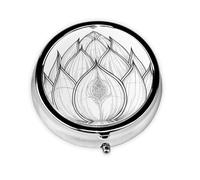 HMBGFW Pastillero de flores de loto en ciernes, compacto con 3 espacios, pastillero circular portátil de metal, perfecto para viajes, cartera o uso de bolsillo