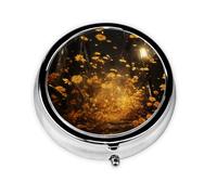 HMBGFW Pastillero de girasoles en luces, compacto con 3 espacios, pastillero circular portátil de metal, perfecto para viajes, cartera o bolsillo