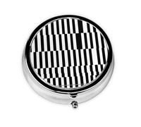 HMBGFW Pastillero de rayas blancas y negras - compacto con 3 espacios - Pastillero circular portátil de metal - perfecto para viajes, cartera o uso de bolsillo