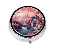 HMBGFW Sunset Castle - Caja de almacenamiento de pastillas compacta con 3 espacios, pastillero circular portátil de metal, perfecto para viajes, cartera o uso de bolsillo