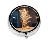 HMBGFW The Flame in the Cup - Caja de almacenamiento de pastillas compacta con 3 espacios, pastillero circular portátil de metal, perfecto para viajes, cartera o uso de bolsillo