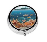 HMBGFW The World of Underwater Animals - Caja de almacenamiento de píldoras compacta con 3 espacios, pastillero circular portátil de metal, perfecto para viajes, cartera o uso de bolsillo