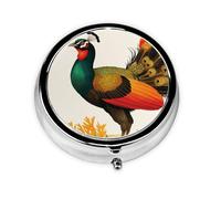 HMBGFW Una caja de almacenamiento de pastillas de pavo real de pie, compacta con 3 espacios, pastillero circular portátil de metal, perfecta para billetera de viaje o uso de bolsillo