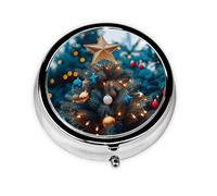 HMBGFW Viste la hermosa caja de almacenamiento de pastillas de árbol de Navidad, compacta con 3 espacios, pastillero circular portátil de metal, perfecto para viajes, cartera o uso de bolsillo