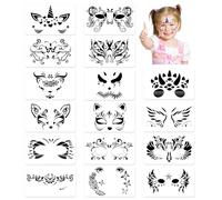 HMCEY 16 Piezas Plantilla Pintacaras,Plantillas Maquillaje Infantil,Facial Plantilla Pintura Cara Reutilizables,Face Painting Plantillas de Tatuajes para Niños para Fiestas, Halloween, Carnaval