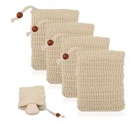 HMCEY 4 PCS Bolsa Jabon Solido 14 X 9 CM,Bolsas de Jabón Sisal con Cuerda y Cuentas de Madera,Soap Bag,Bolsa de Malla para Jabones,Saco Jabones para Colgar para Limpiador Facial, Gel de Ducha
